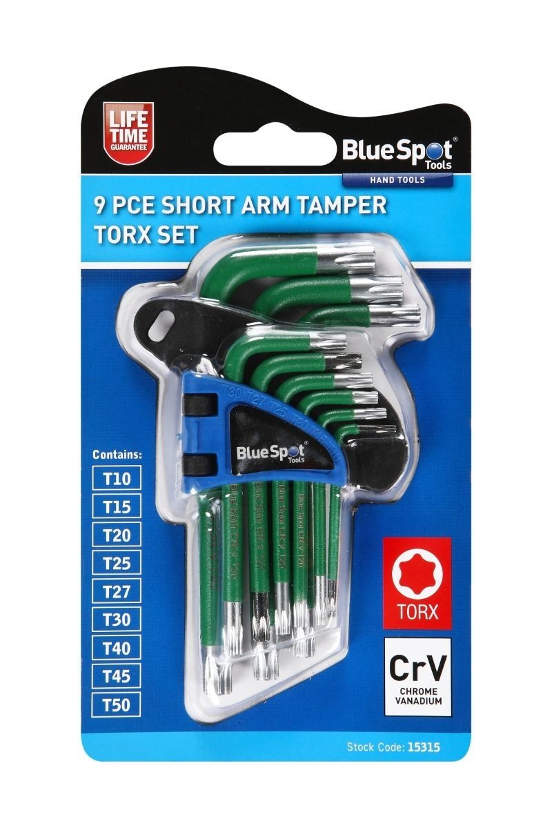 BlueSpot 9pc Tamper Torx Allen Key Security Wrench T10 - T50 Set BSP15315