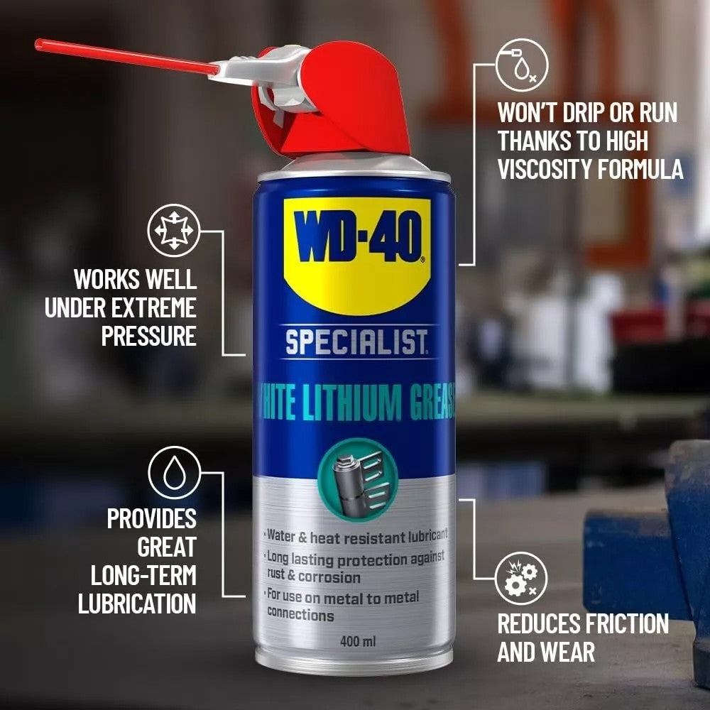 WD-40 Specialist White Lithium Grease Spray 400ml All-Weather Protection UK