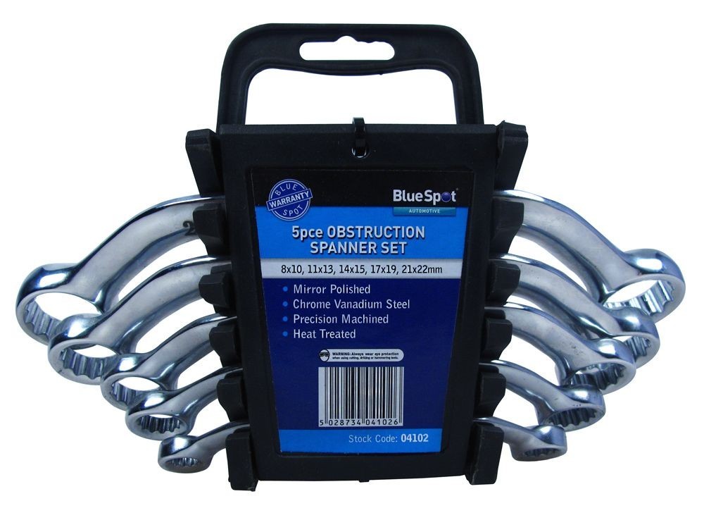 Blue Spot 5 Piece Metric curved obstruction Spanner Wrench Set 8-22mm 04102
