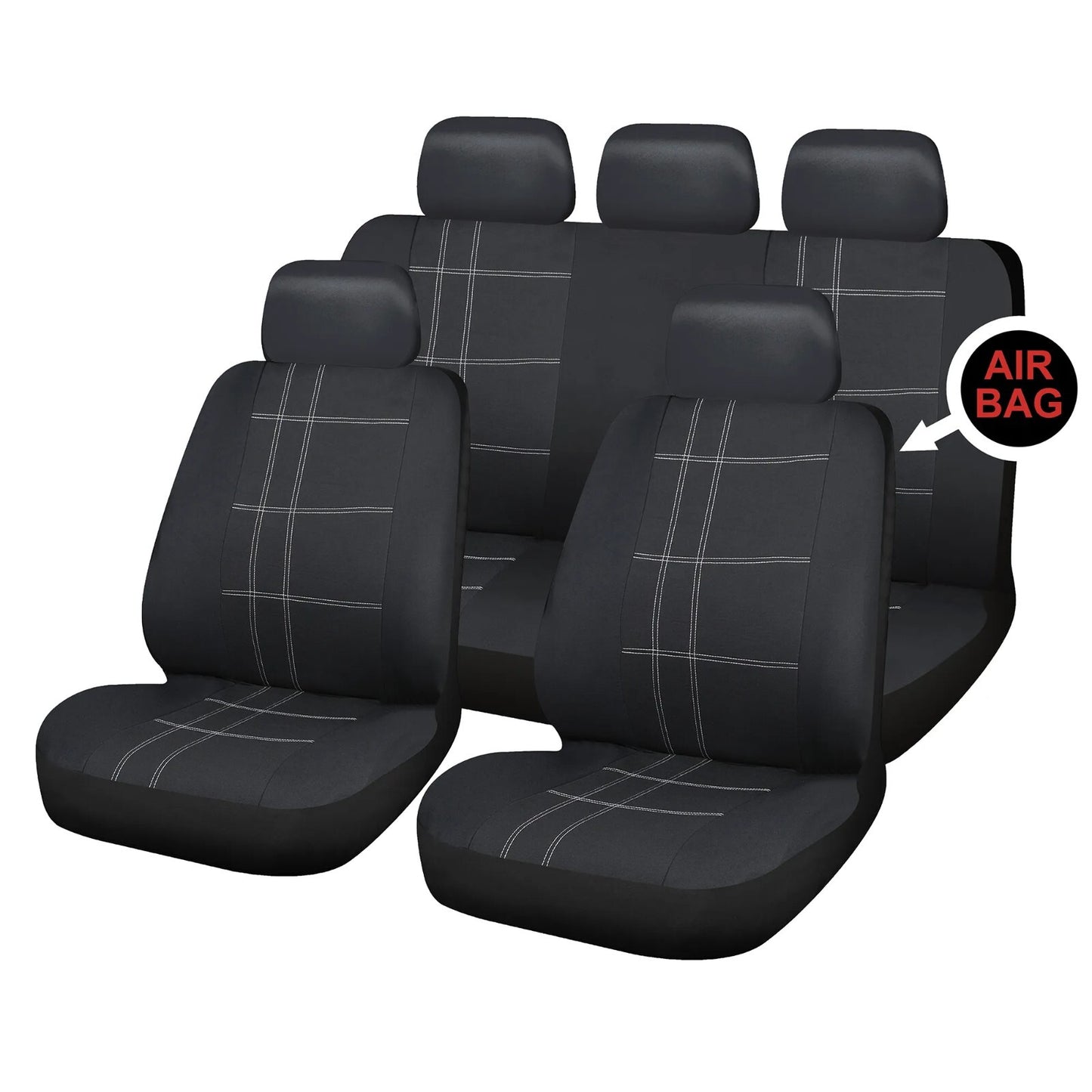 Universal Chiswick Black Washable Car Seat Covers Front Rear Set Airbag Safe