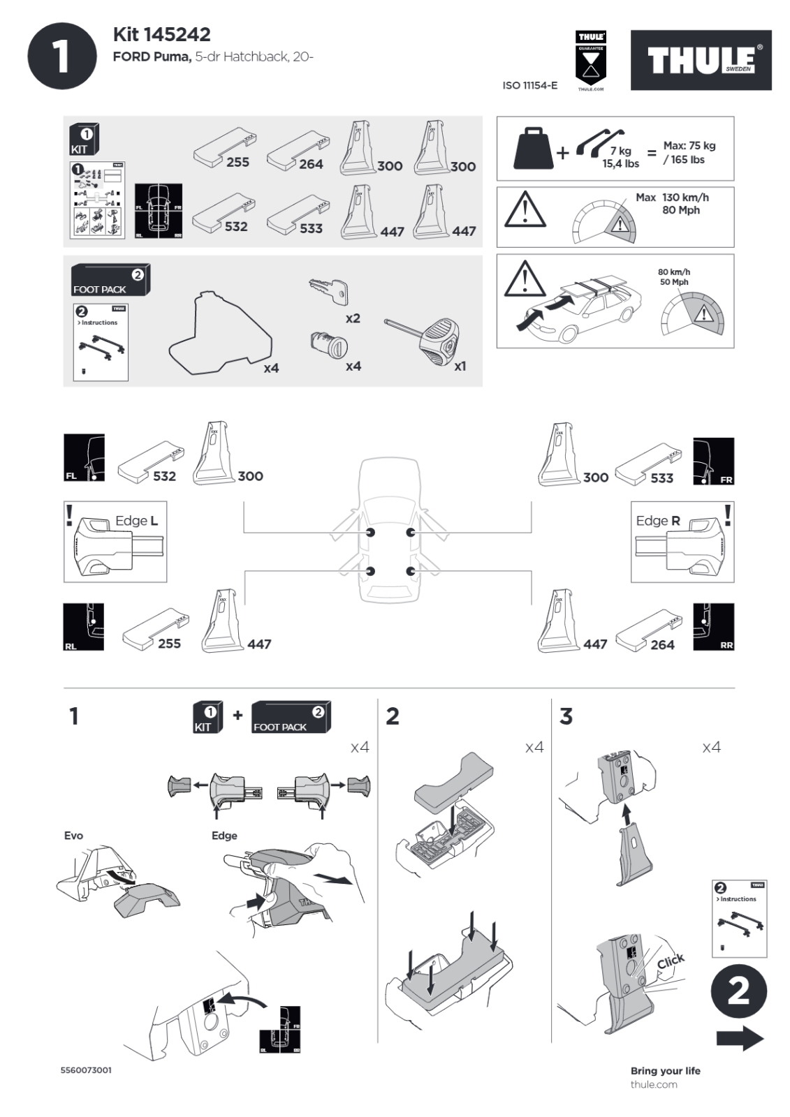 Thule Clamp 145242 - 1 Kit Pack of 4 fits Mounting Thule Roof Rack