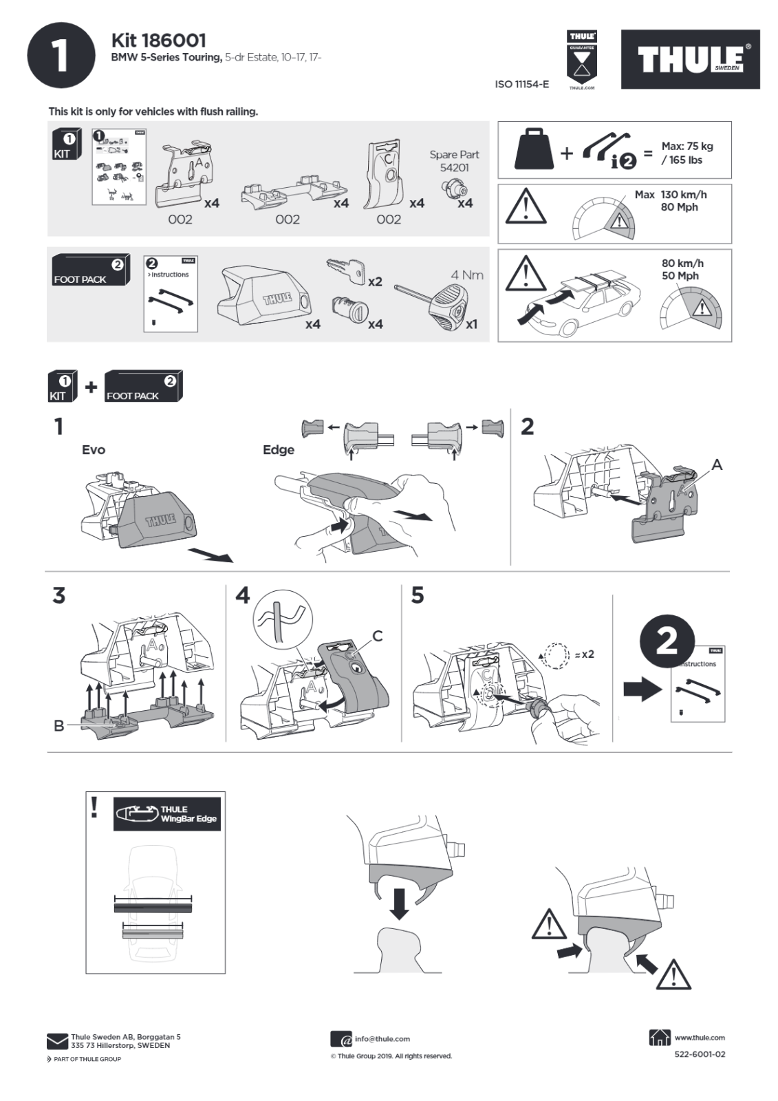 THULE Flush Rail Fitting Kit 6001
