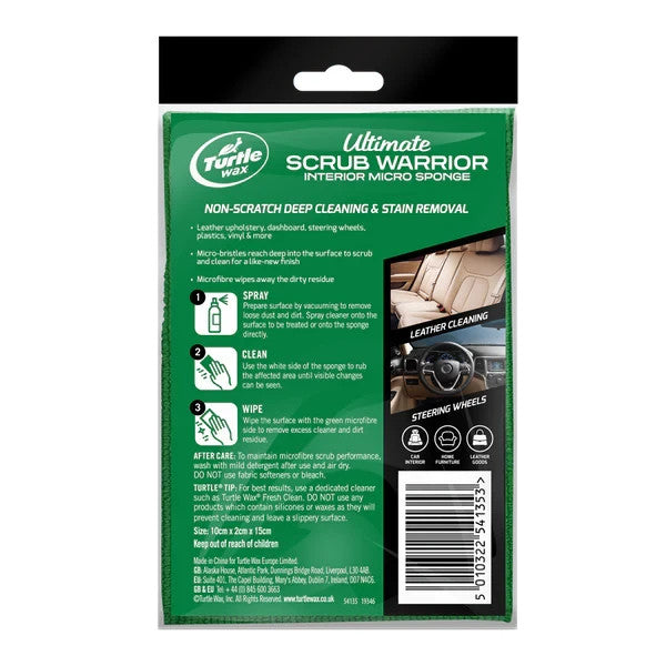 Turtle Wax Scrub Warrior Double Sided Micro Fibre Pad for Interior Detailing
