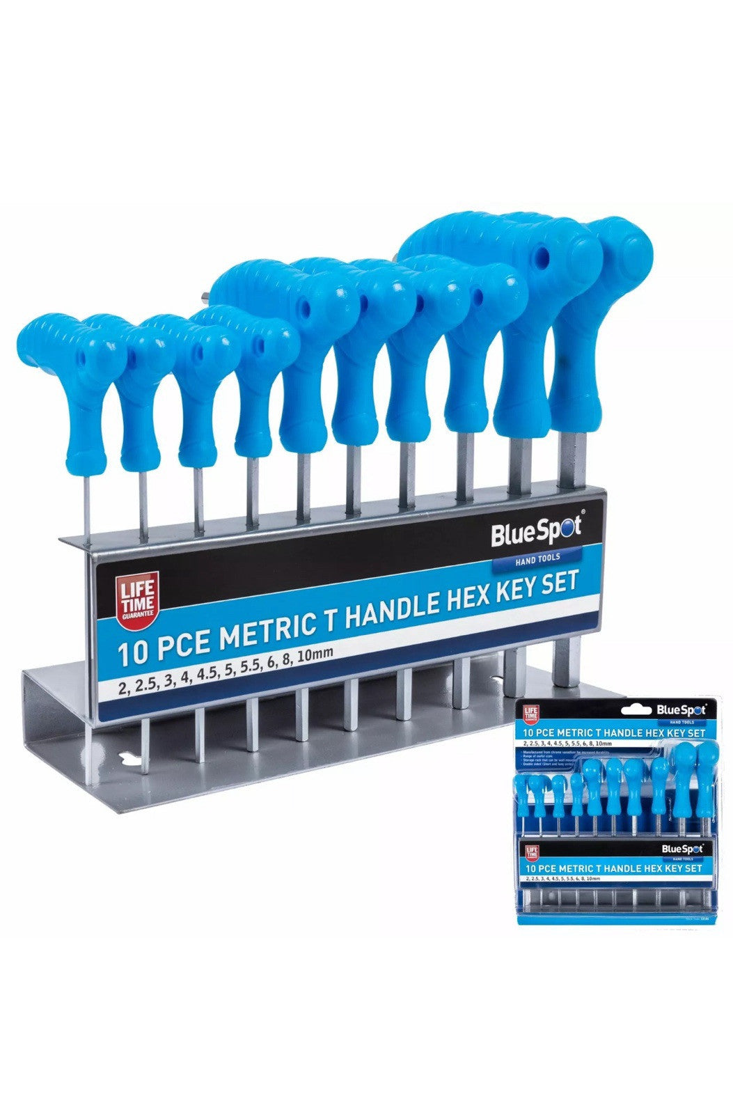 Bluespot 10pc Long Metric Hex Allen Key Set 2mm - 10mm T Handle Double Ended
