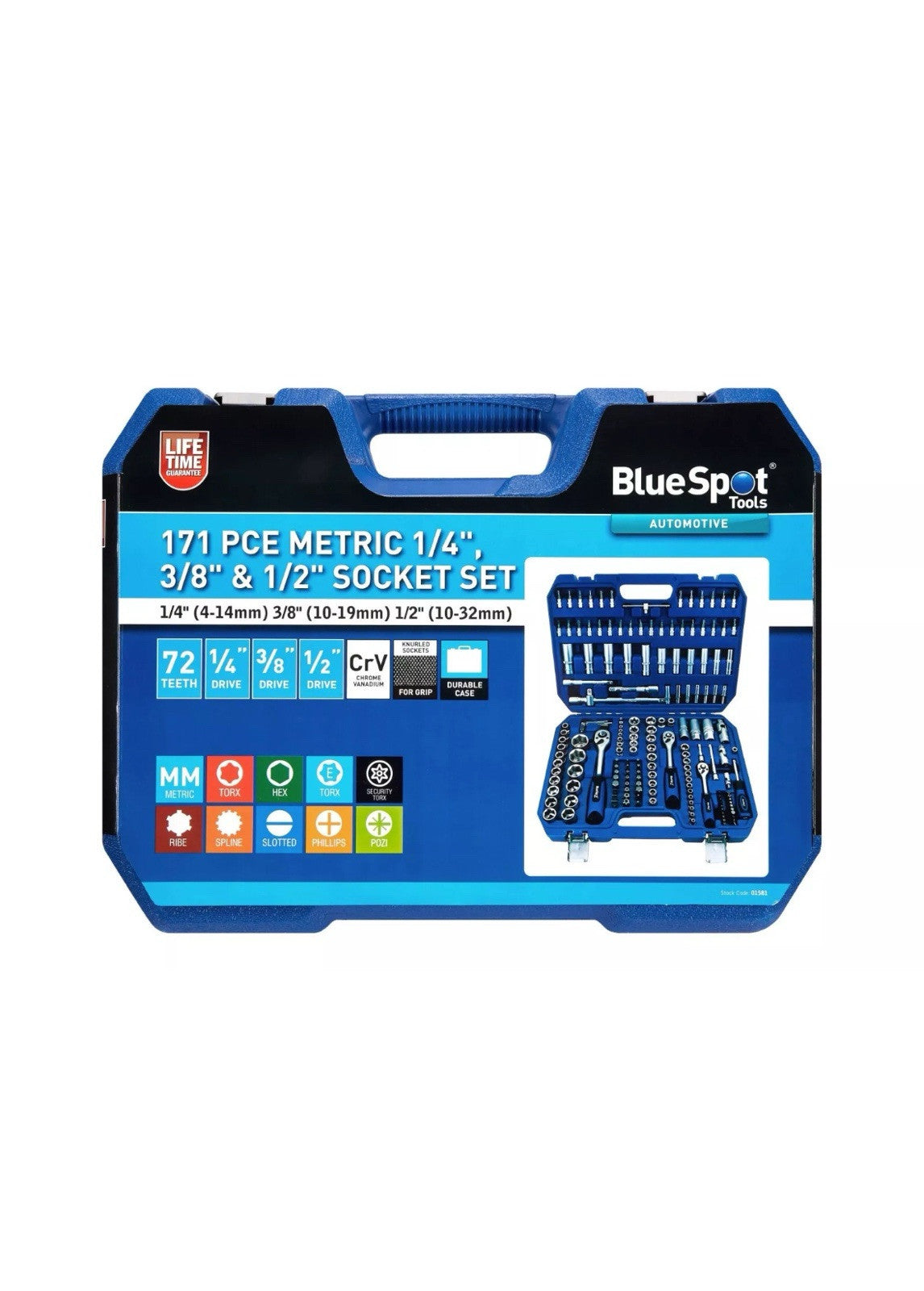 Blue Spot Tools Metric Socket 171 Piece 4mm - 32mm Set 1/4''D 3/8''D & 1/2'',