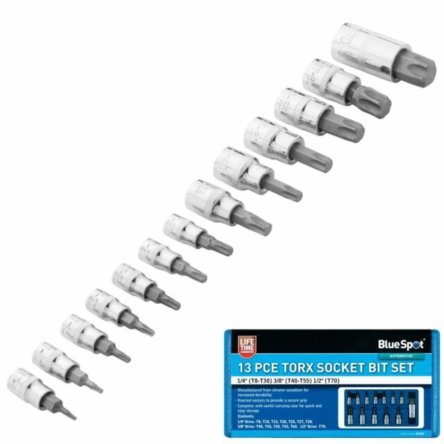 BlueSpot 13 Piece Torx Star Bit Socket Set T8 1/4' & 3/8'- T70 01503