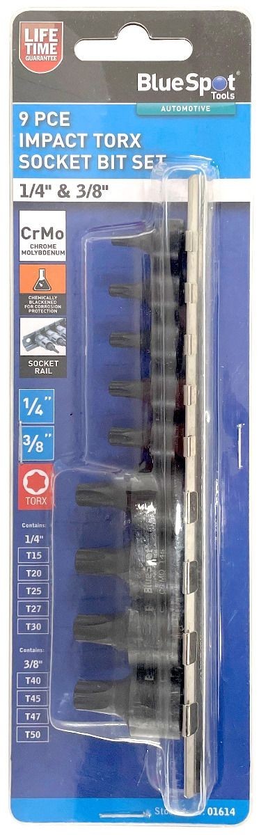 Blue Spot Tools 9PCE 1/4" & 3/8" Impact Torx Bit Socket Set BSP01614