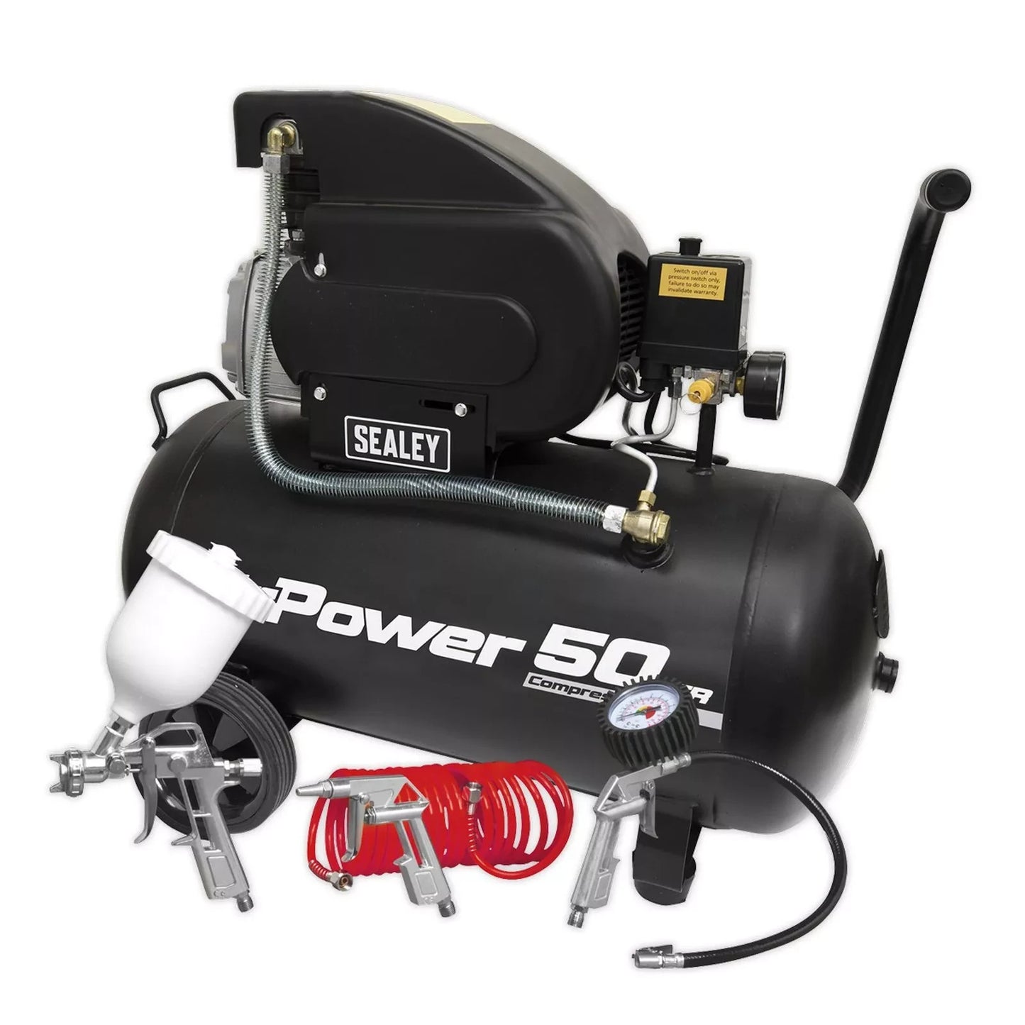 Sealey Compressor 50ltr Direct Drive 2hp with 4pc Air Accessory Kit - SAC5020APK