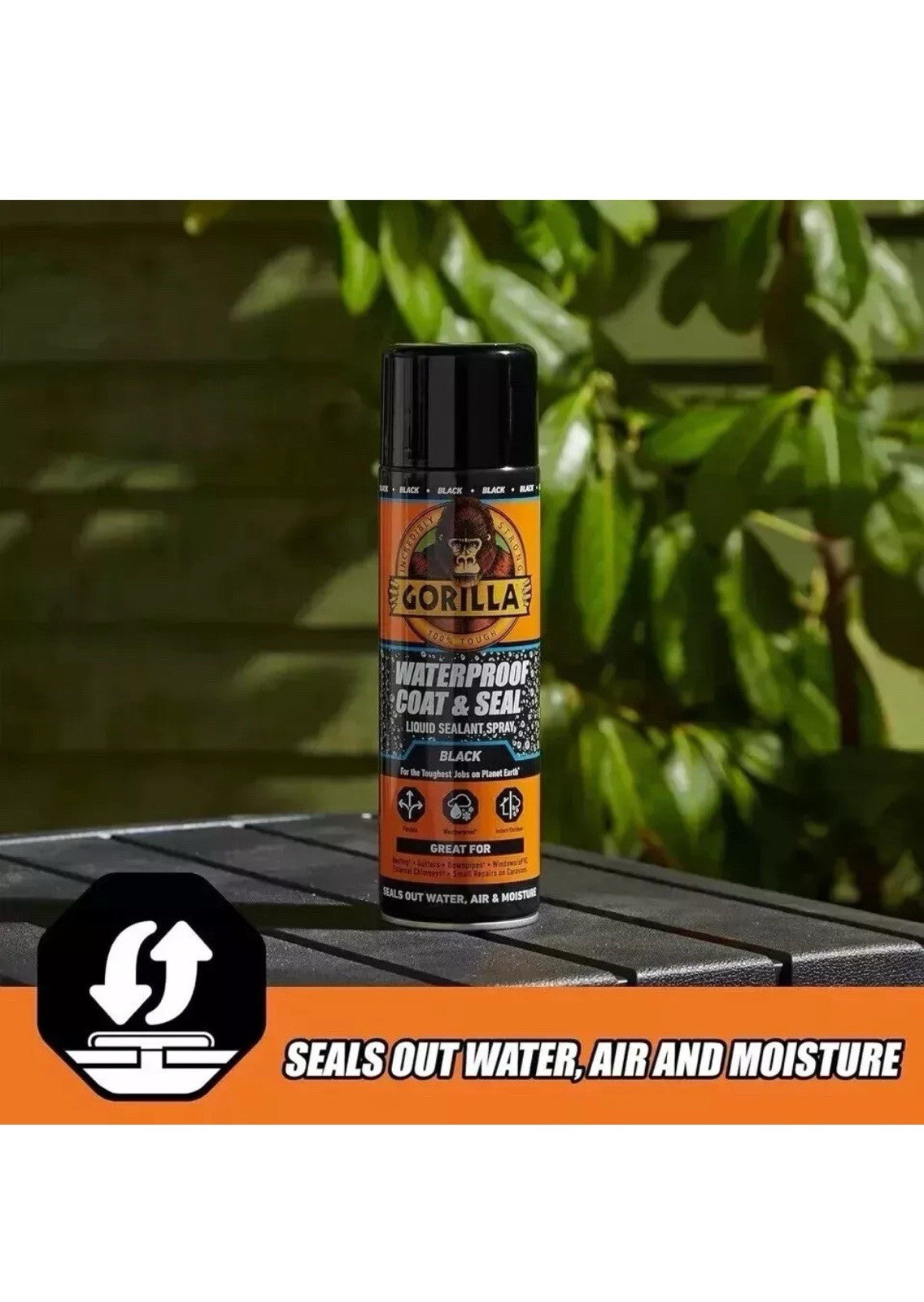 Gorilla Glue Waterproof Coat & Seal Spray Black Flexible Liquid Sealant 450ml