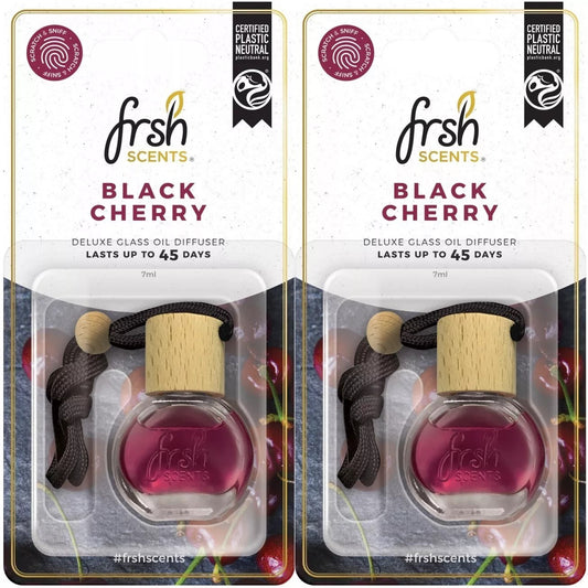 2 x Black Cherry Hanging Deluxe Glass Bottle Air Freshener - Home and Caravans