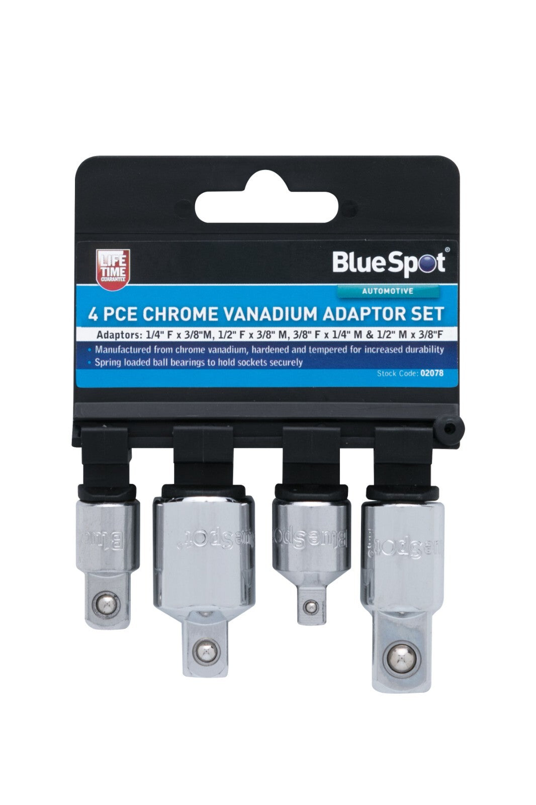Blue Spot 4pce Socket Reducer Adaptor Set, Converter Set 1/4" - 3/8" - 1/2"