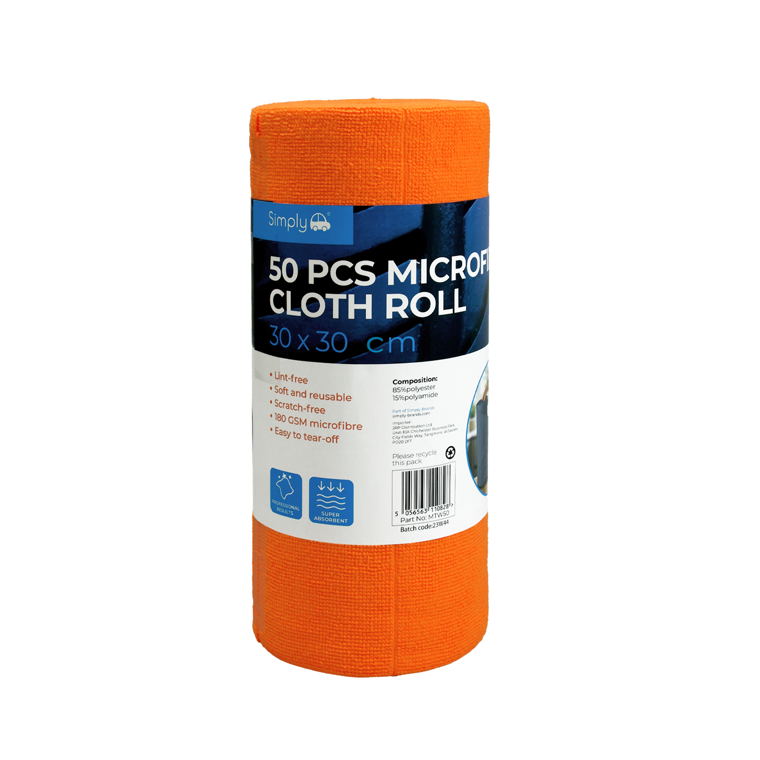 Microfibre Tear-Off Cloth Roll 50 pcs, Lint Free Car Home Garden Cleaning Orange