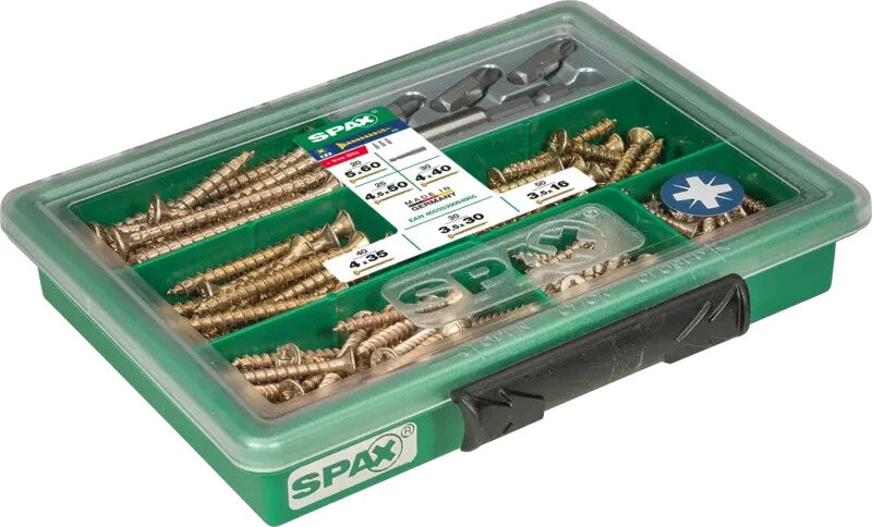 Spax Screw Assortment Box Kit Pozi Yellow with Bits 199/245 Pcs German Made