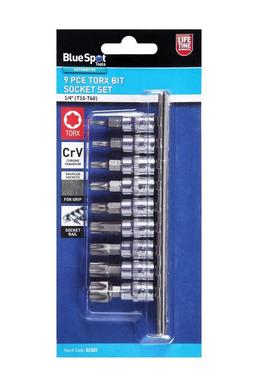 BlueSpot 9 PCE 1/4" Torx Bit Socket Set (t10-t60) - 14 Star Blue Spot 01521