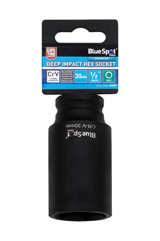 BlueSpot 30mm Deep Socket Impact Hex 6 Point Single  Steel 1/2" Drive bsp01669