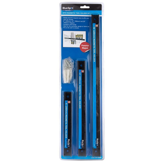 Bluespot 3pc Magnetic Tool Holder Storage Rack Organiser Rails 8" 12" 18" 07650