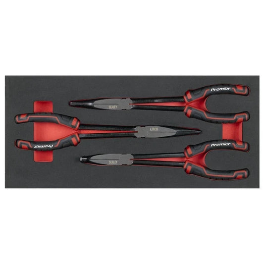 Sealey Tools Long Needle Nose Pliers 3 Piece Set Straight Bent In EVA Tray STP
