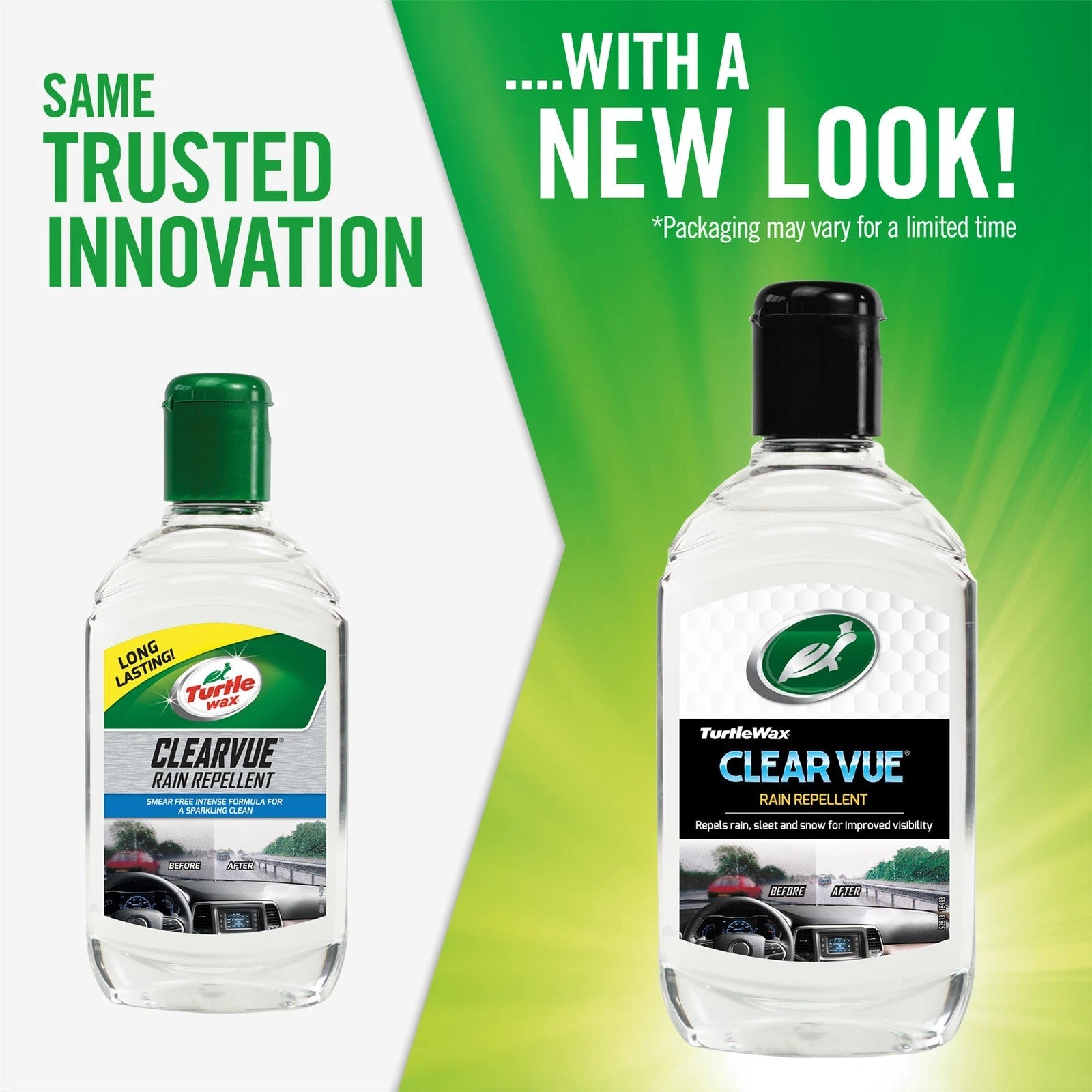 Turtle Wax Clearvue Rain Repel Car Windowscreen Cleaner Smear Free 300ml