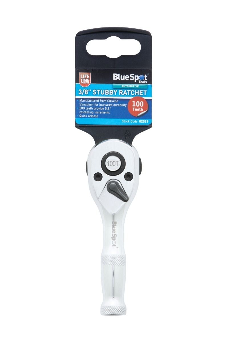 BlueSpot Socket Ratchet Stubby Handle Quick Release 100 Teeth 3/8" Drive 02019