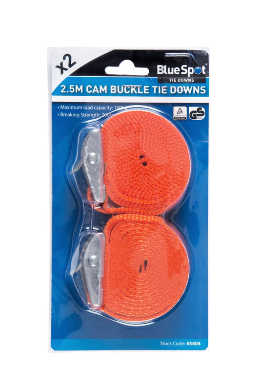 BlueSpot Pack of 2 Cam Buckle Tie Down Straps Roof Rack Trailers Cargo 25mmX2.5m