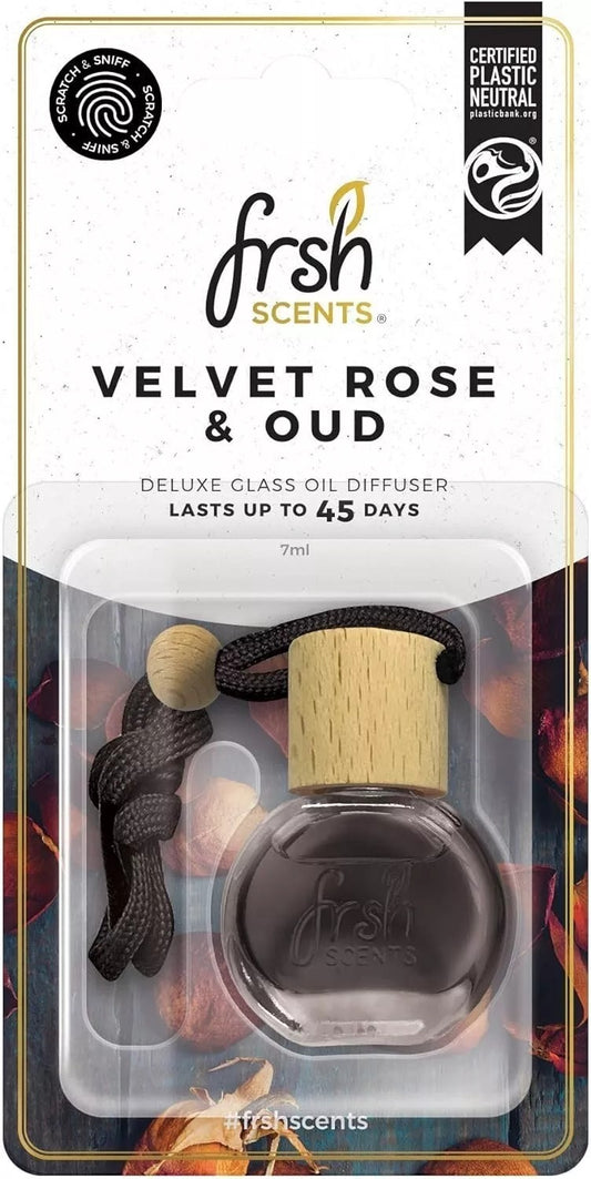 Velvet Rose Scent Hanging Deluxe Glass Bottle Oil Diffuser Car Air Freshener