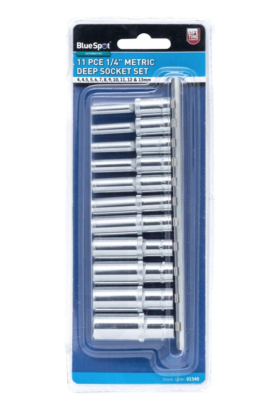 BlueSpot 1/4" Metric Deep Socket Set 4-13mm - 11 pce 01540