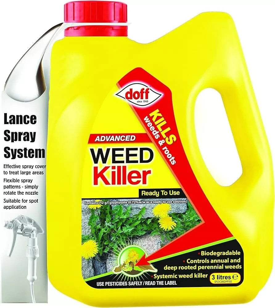 Doff Glyphosate Weedkiller - Ready To Use - Kills Weeds & Roots - 3L
