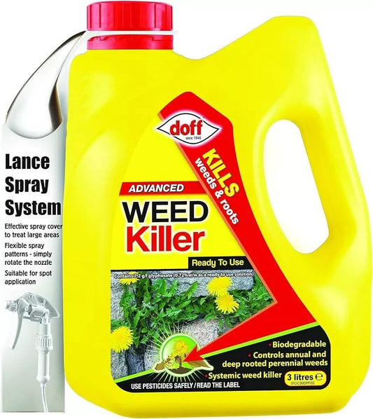 Doff Glyphosate Weedkiller - Ready To Use - Kills Weeds & Roots - 3L