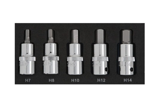 Hex Socket 5pc Set H7 - H14 Metric 1/2" Drive Allen Key Sockets 01507