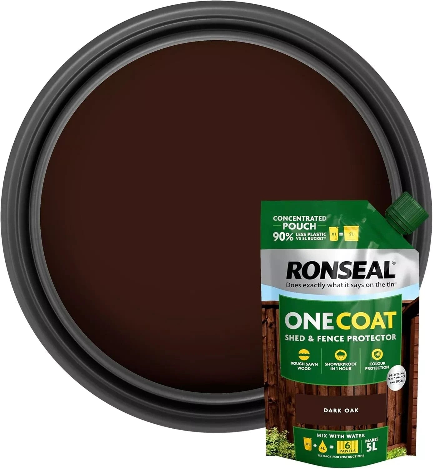 Ronseal Shed & Fence Paint Dark Oak One Coat Concentrate Refill Pouch 950ml