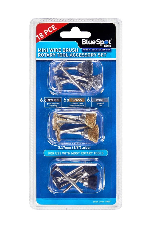 Blue Spot Tools 18 PCE Mini Wire Brush Rotary Tool Accessory Set bsp19077