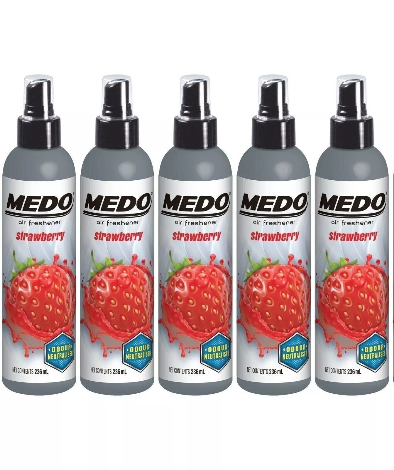 4 x Medo Pump Spray Odour Neutraliser Car Air Freshener Scent - Strawberry