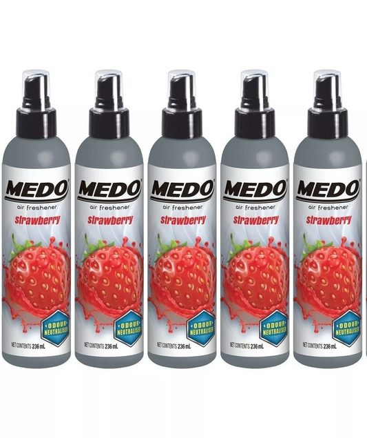 4 x Medo Pump Spray Odour Neutraliser Car Air Freshener Scent - Strawberry