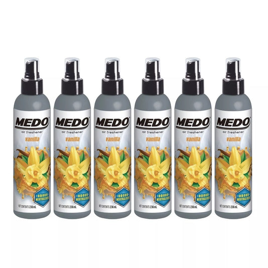 6 x Medo Pump Spray Odour Neutraliser Car Air Freshener Scent - Vanilla