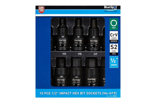 BlueSpot Impact Allen Key Hex 1/2" Drive Bit Socket Set H4 - H19 Bits 10pc 01569