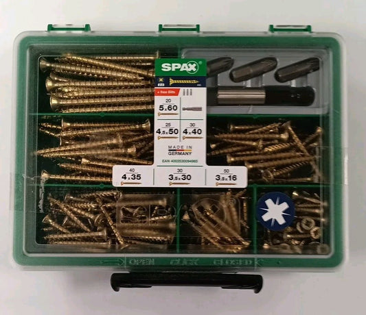 Spax Screw Assortment Box Kit Pozi Yellow with Bits 199/245 Pcs German Made