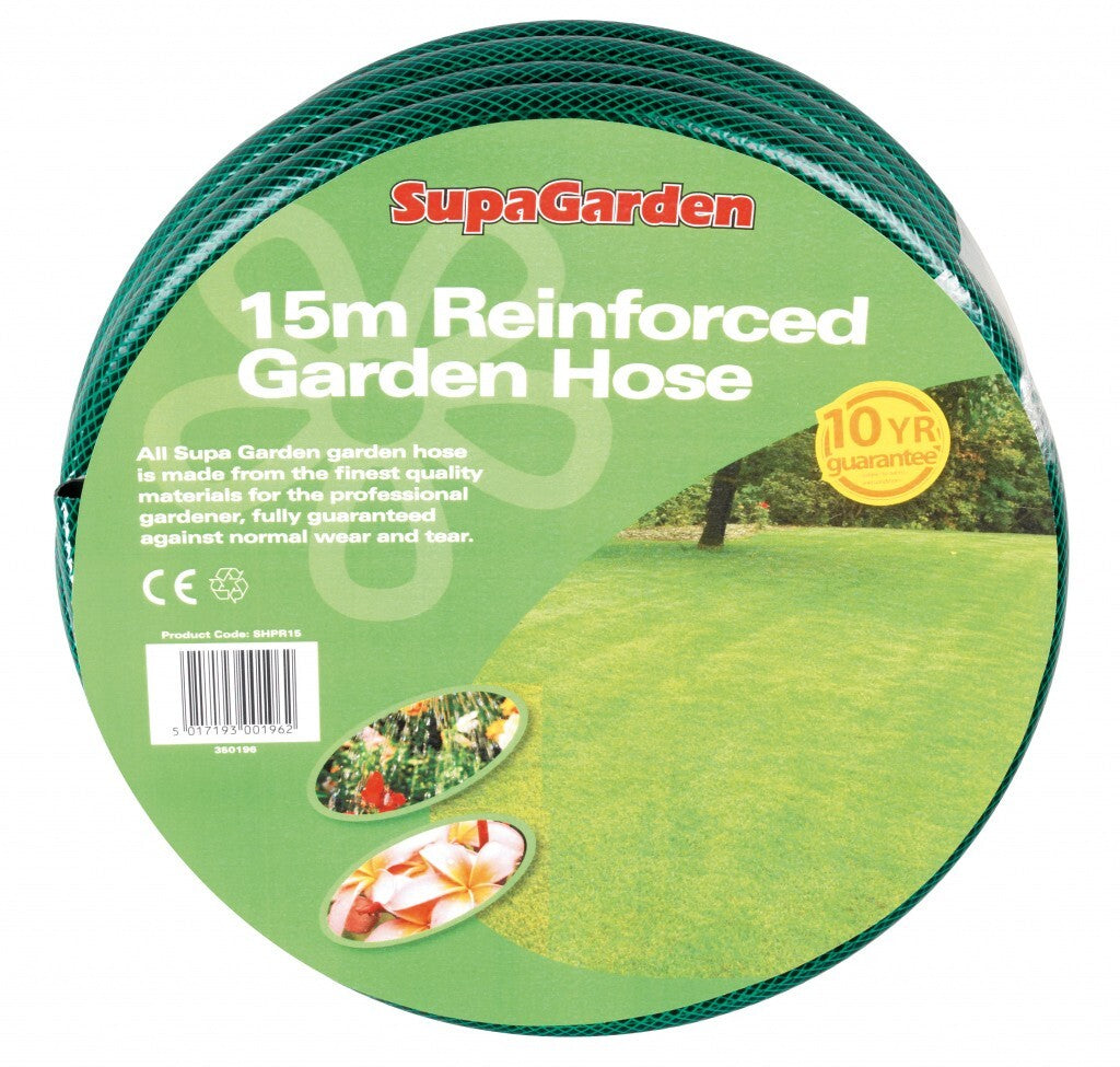 SupaGarden Outdoor Reinforced Water Hose Pipe Reel 15m - Green 10 year guarantee