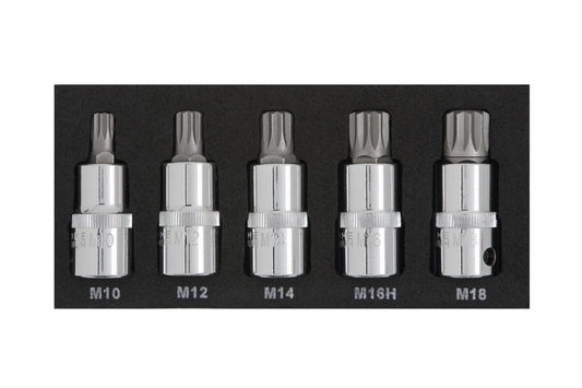 BlueSpot 5 PCE Spline Bit 1/2" Set (M10-M18) (EVA FOAM) Knurled Sockets 01509