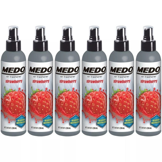 6 x Medo Pump Spray Odour Neutraliser Car Air Freshener Scent - Strawberry