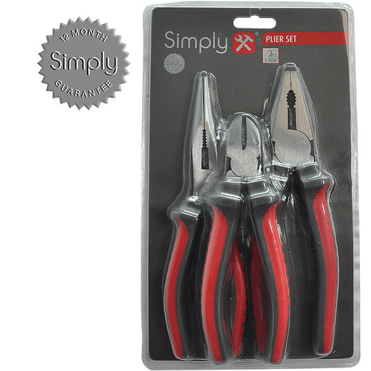 Simply Tools 3 Piece Plier Set Long Nose Combination Cutting Soft Grip TSET13