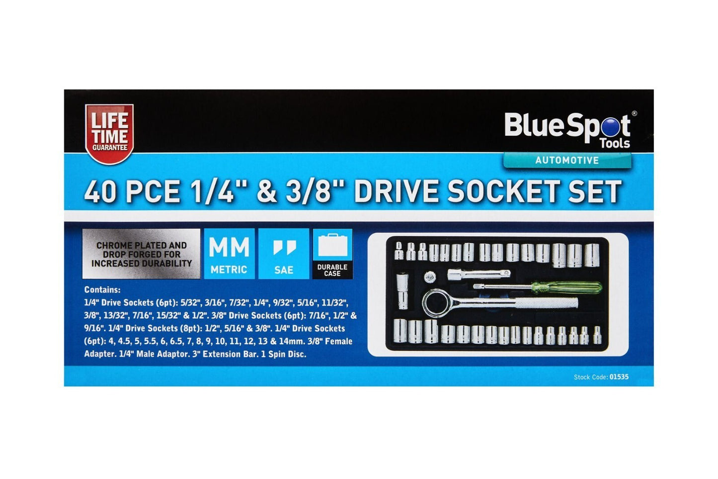 Blue Spot Tools  B/SPOT Mixed Socket Set (40-Piece) 1/4” & 3/8” 01535