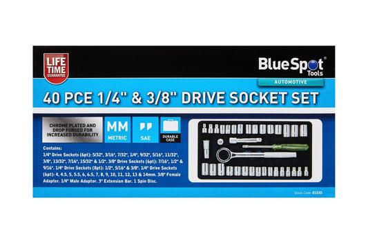 Blue Spot Tools  B/SPOT Mixed Socket Set (40-Piece) 1/4” & 3/8” 01535