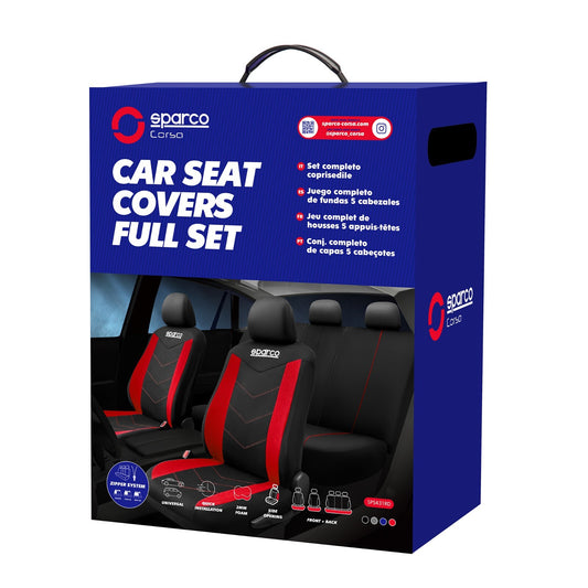 Sparco Cushioned / Padded Front and Rear Car Seat Cover in Red 9 Piece