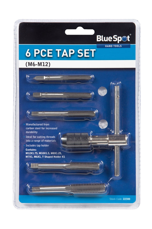 BlueSpot 6 Pieces Tap Set M6-M12 + Tap Holder 22300