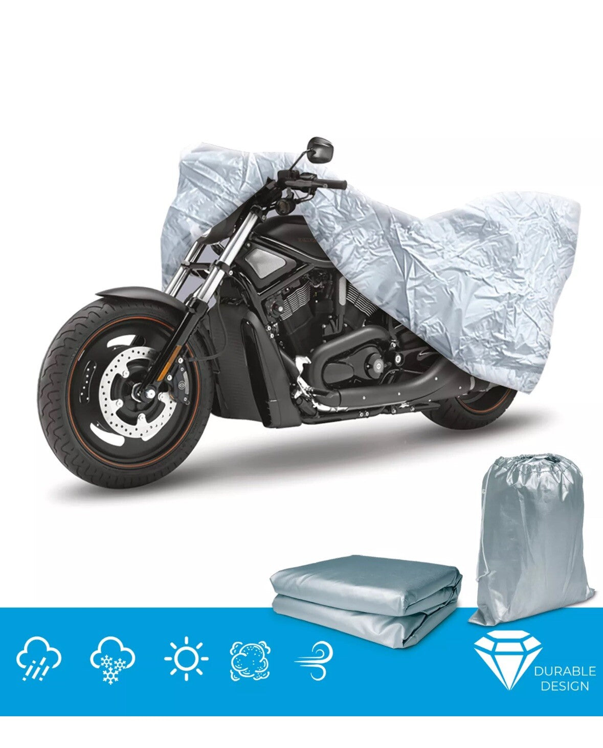 Universal Motorcycle Cover Water Resistant Elastic, Snow, Ice Sun, Protector Med