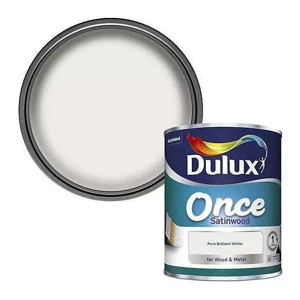 Dulux Once Gloss Pure Brilliant White Paint Wood & Metal Satinwood 750ML