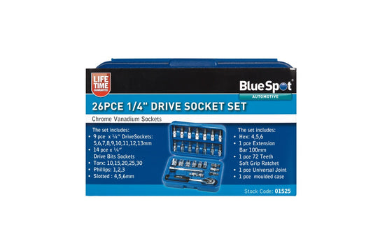 26 Pc Screwdriver Socket Set Ratchet Bit Torx Philips Hex Screw 1/4 Drive 01525
