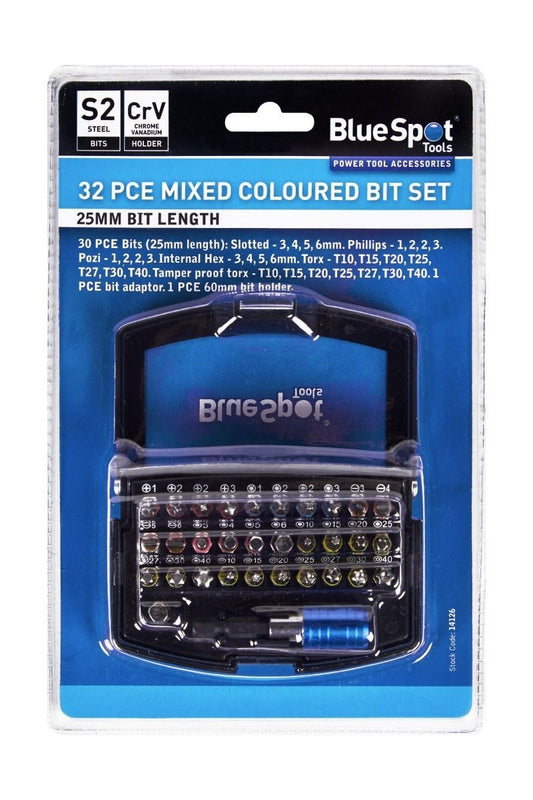 32pc Mixed Colour Coded Screwdriver Bit Set Phillips Pozi Torx 25mm 14126