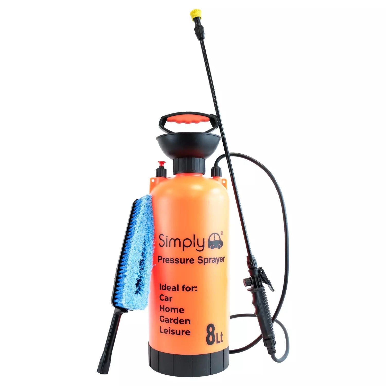 8L Portable Pressure Washer Sprayer with Brush for Vehicles Garden Decking Home