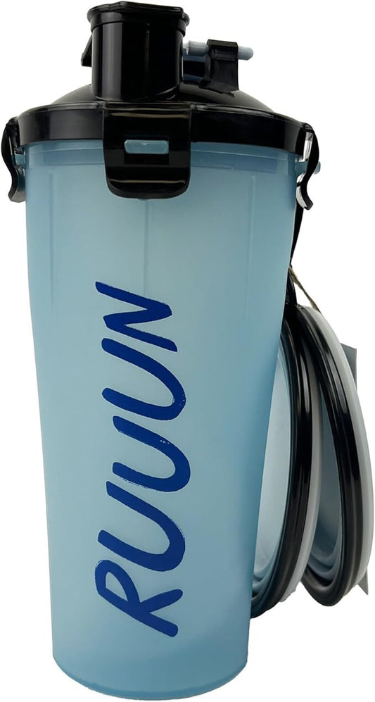 Dog Food Water Bottle Portable / travel Dual Chamber With 2x Collapsible Bowls
